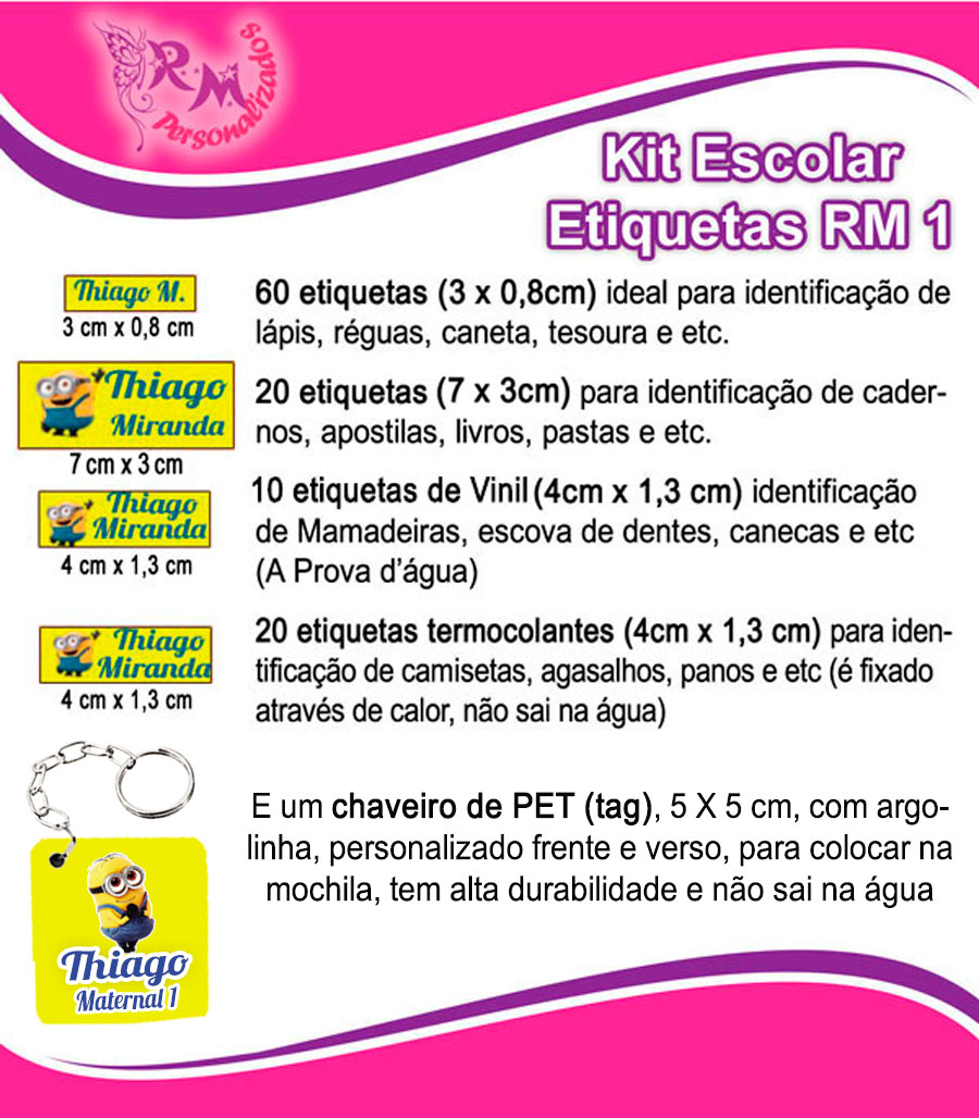 Kit 3 Etiquetas Escolares Menina