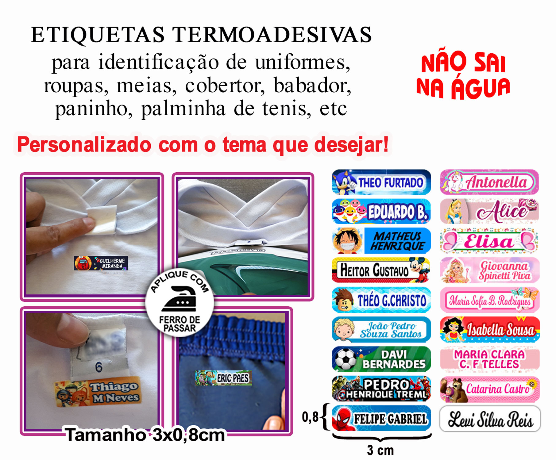 Etiqueta Personalizada - Termocolante P (3x0,8cm) 50 unidades