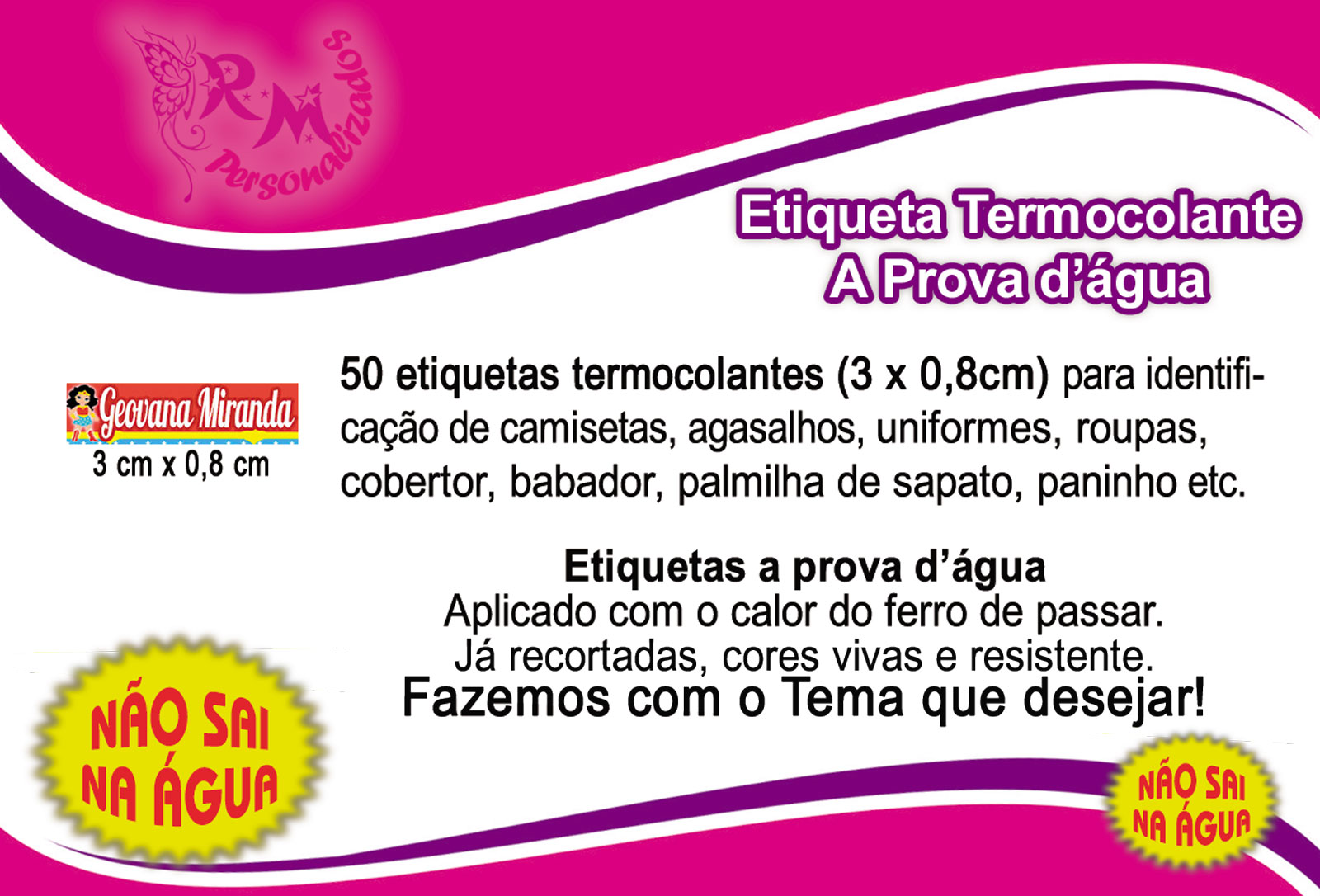Etiqueta Personalizada - Termocolante P (3x0,8cm) 50 unidades - Imagem 2