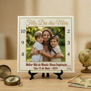 Relógio Azulejo Personalizado 20x20 Presente Foto Ou Logo